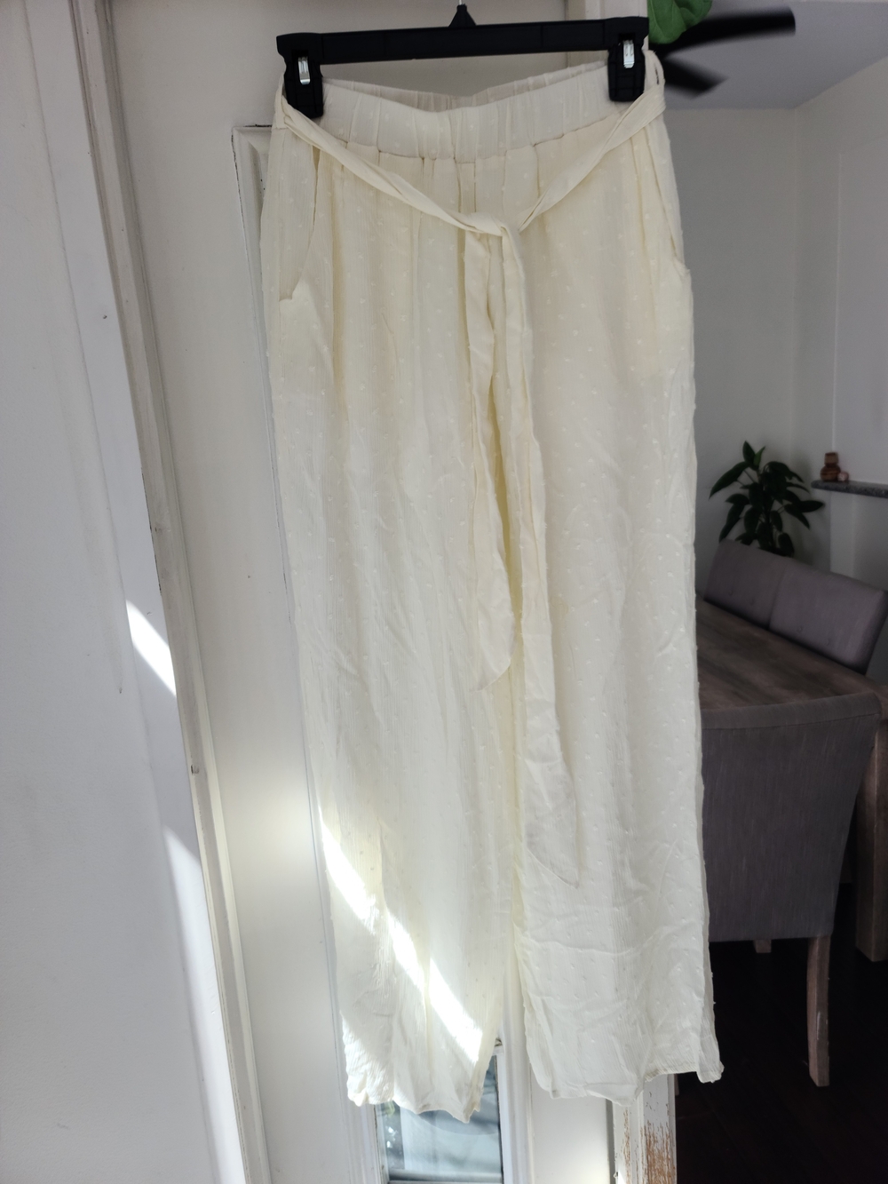Women’s Cream Wide-Leg Tie-Waist Maxi Pants